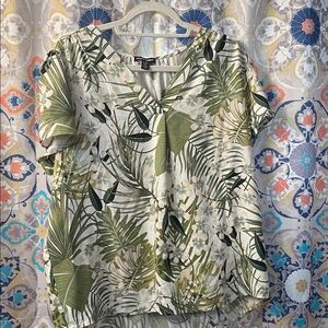 Hilary Radley Tropical Green and White Blouse